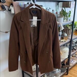 Evereve Brown Corduroy Double-Breasted Blazer Jacket